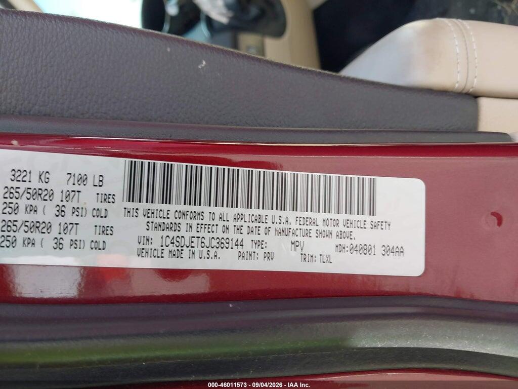 1C4SDJET6JC369144 2018 DODGE DURANGO photo no. 9