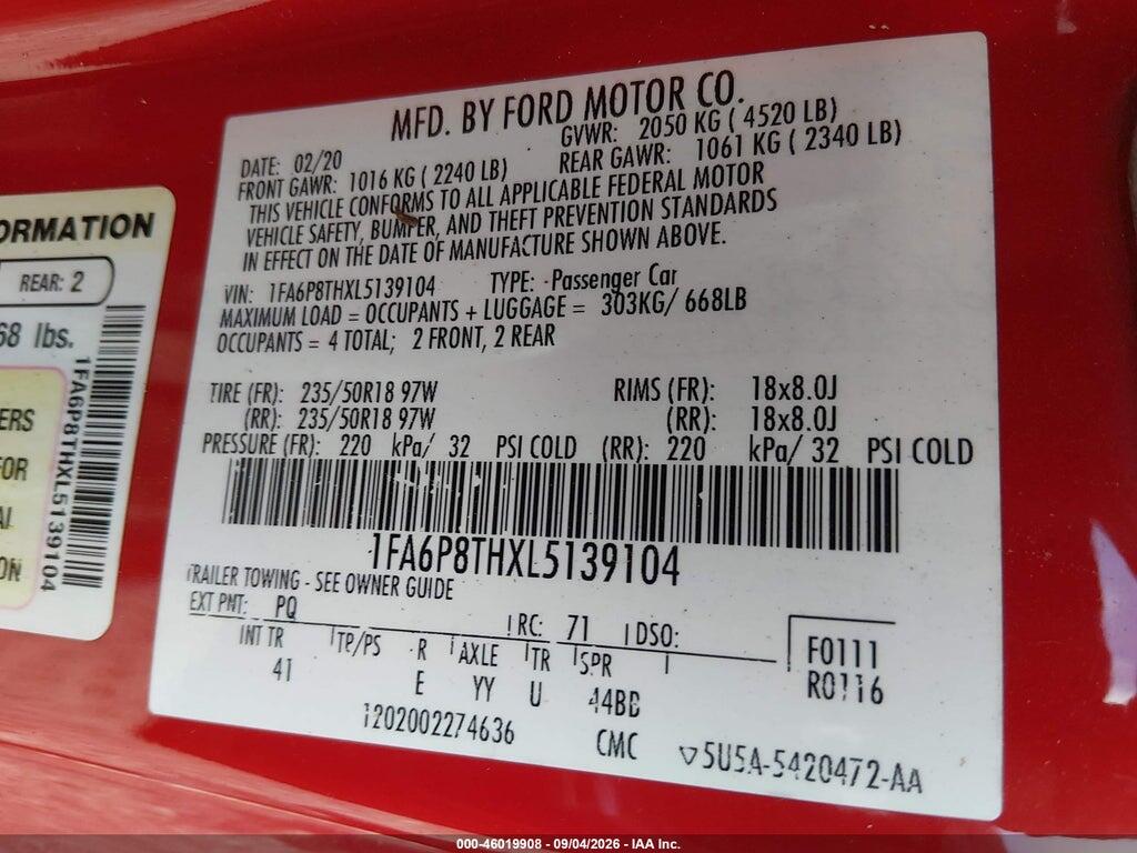 1FA6P8THXL5139104 2020 FORD MUSTANG photo no. 9