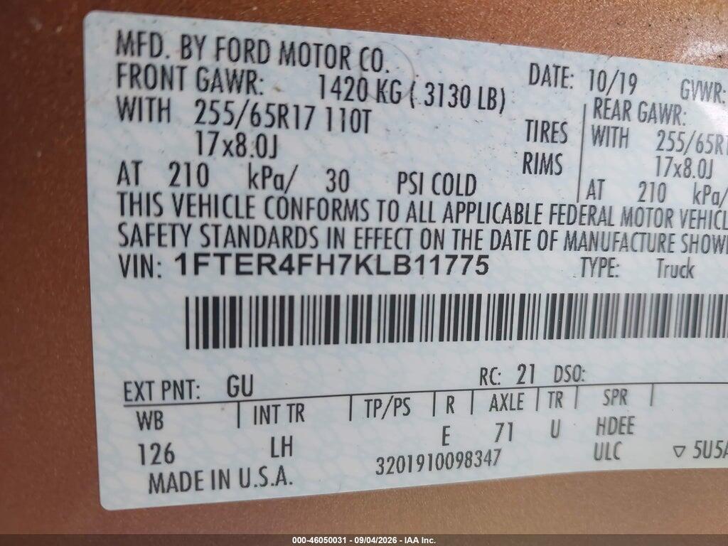 1FTER4FH7KLB11775 2019 FORD RANGER photo no. 9