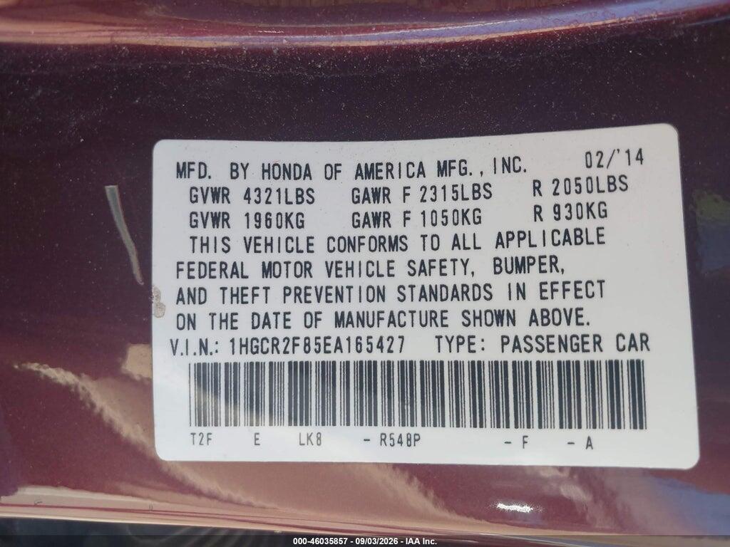 1HGCR2F85EA165427 2014 HONDA ACCORD photo no. 9