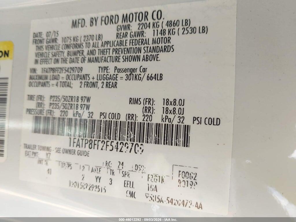 1FATP8FF2F5429709 2015 FORD MUSTANG photo no. 9
