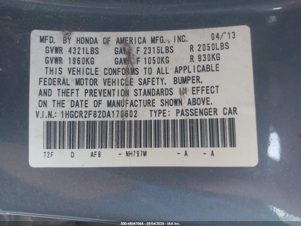 1HGCR2F82DA170602 2013 HONDA ACCORD photo no. 9