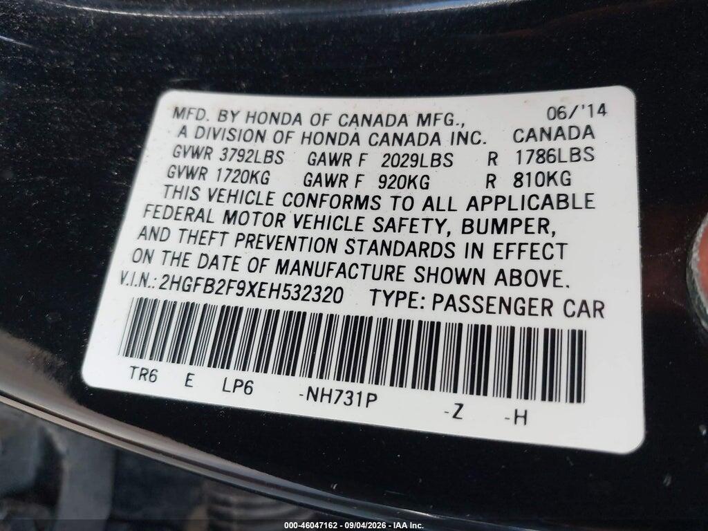 2HGFB2F9XEH532320 2014 HONDA CIVIC photo no. 9