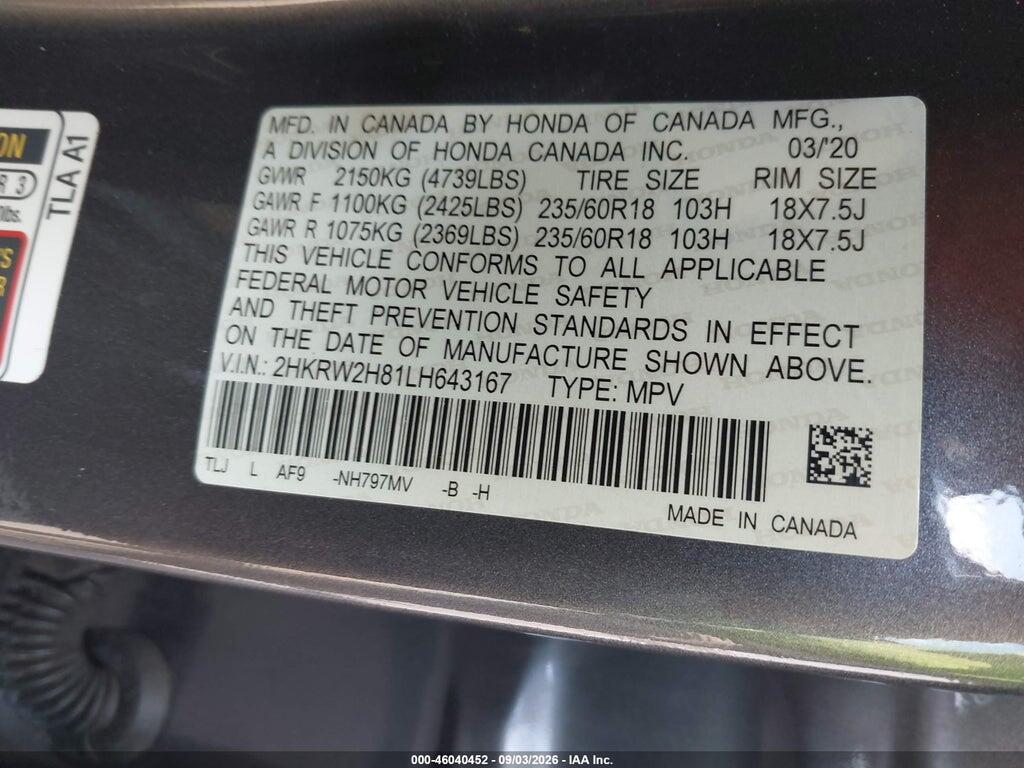 2HKRW2H81LH643167 2020 HONDA CR-V photo no. 9