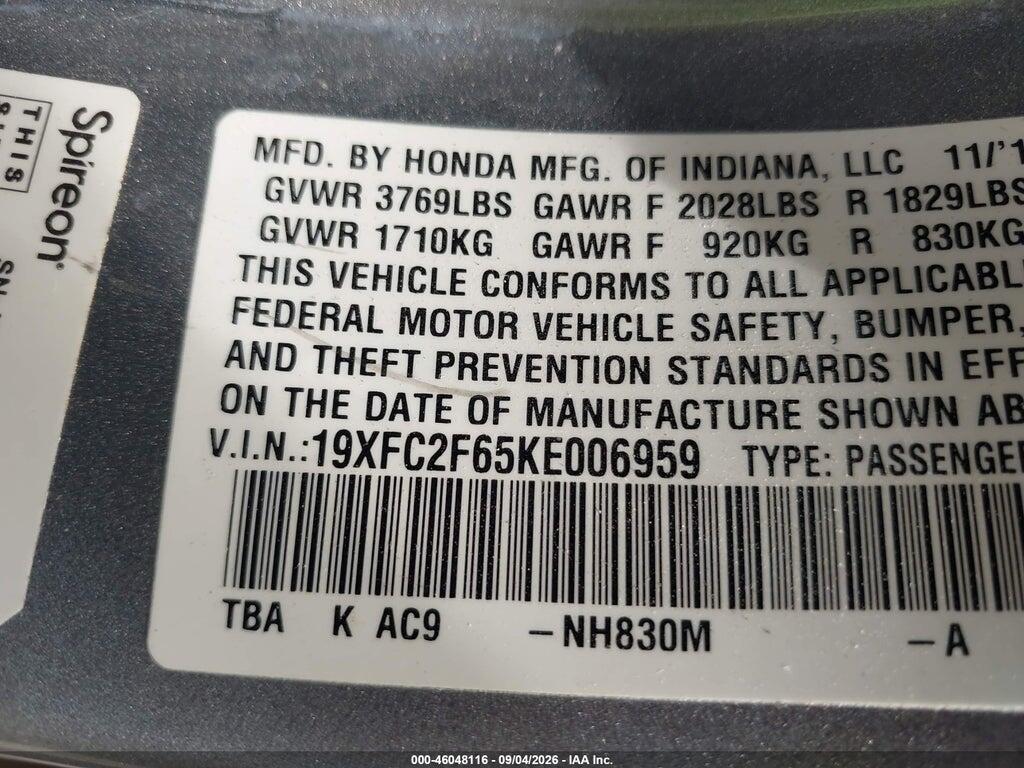 19XFC2F65KE006959 2019 HONDA CIVIC photo no. 9