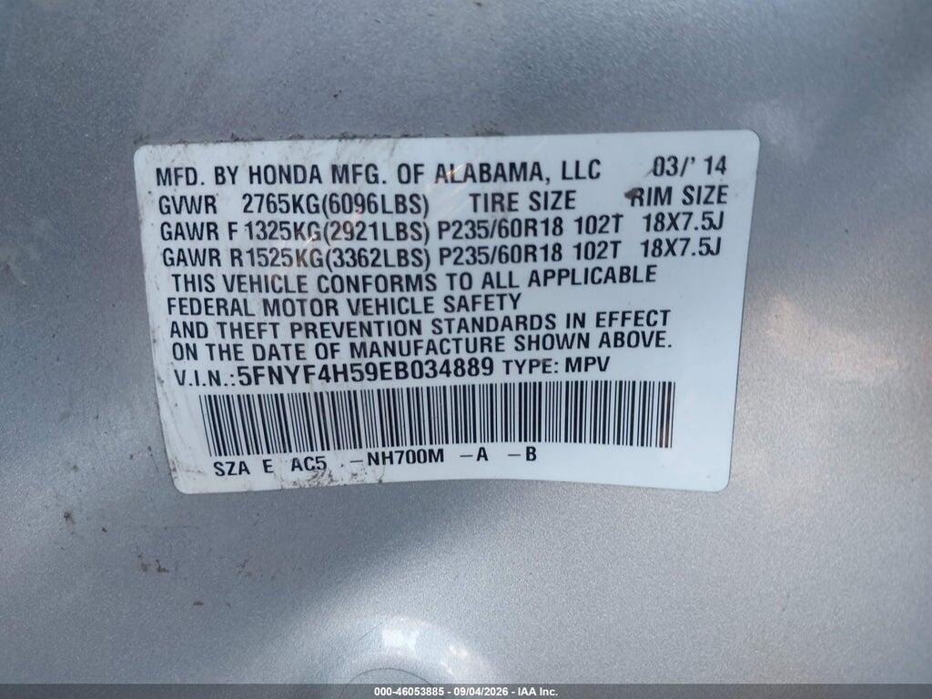 5FNYF4H59EB034889 2014 HONDA PILOT photo no. 9