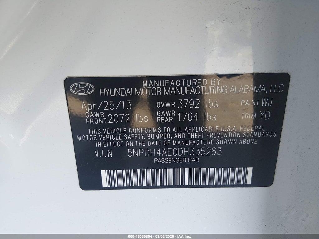 5NPDH4AE0DH335263 2013 HYUNDAI ELANTRA photo no. 9