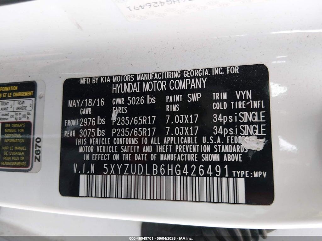 5XYZUDLB6HG426491 2017 HYUNDAI SANTA FE SPORT photo no. 9