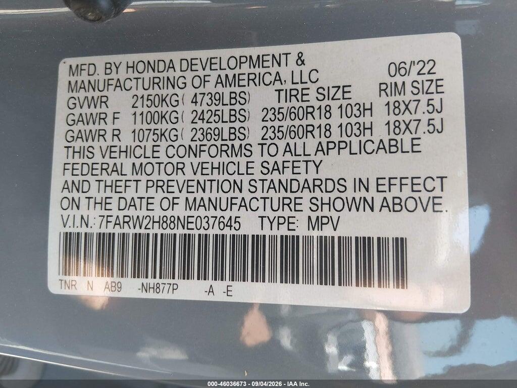 7FARW2H88NE037645 2022 HONDA CR-V photo no. 9