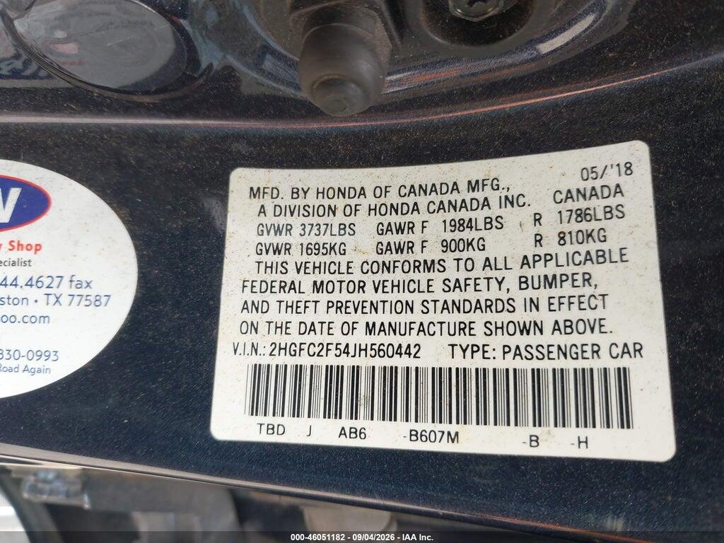 2HGFC2F54JH560442 2018 HONDA CIVIC photo no. 9