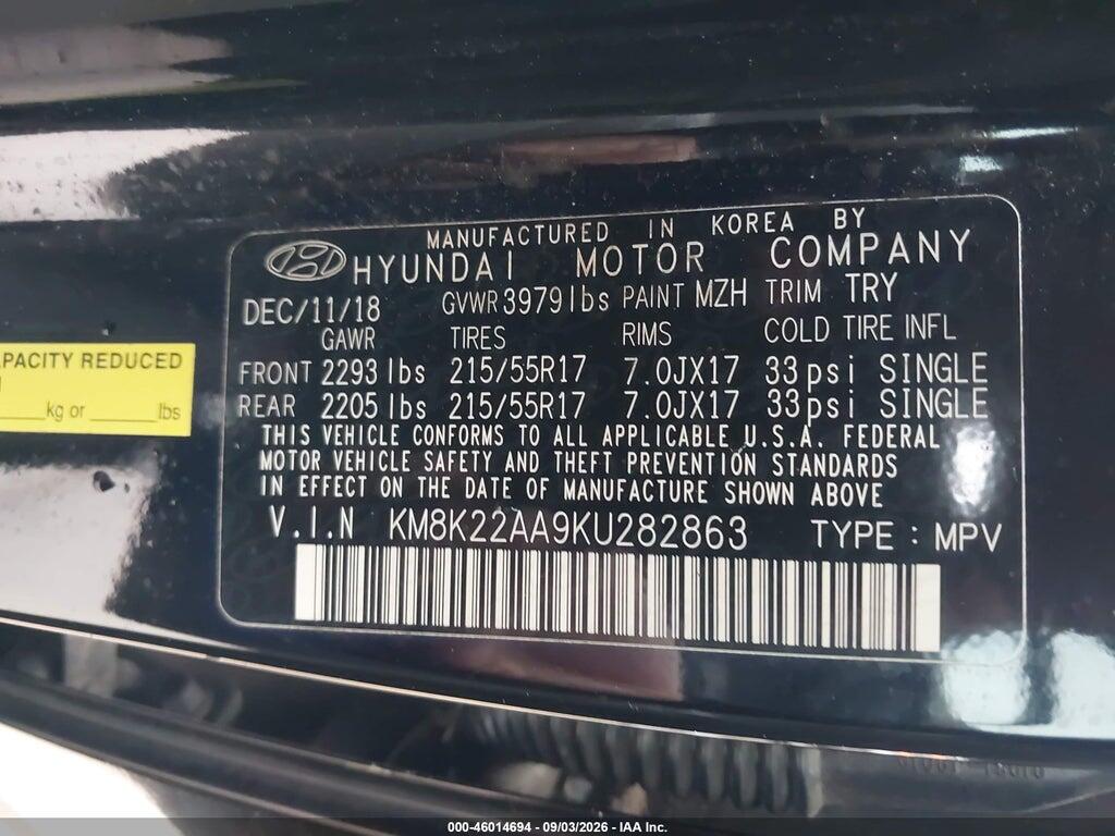 KM8K22AA9KU282863 2019 HYUNDAI KONA photo no. 9