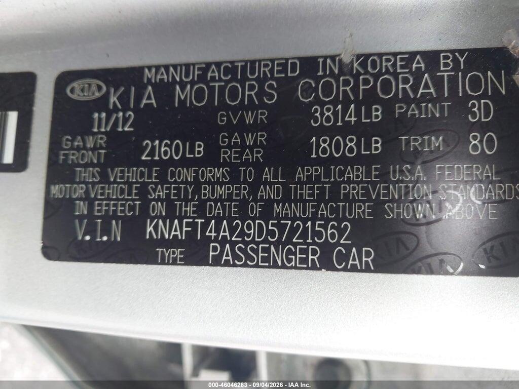 KNAFT4A29D5721562 2013 KIA FORTE photo no. 9