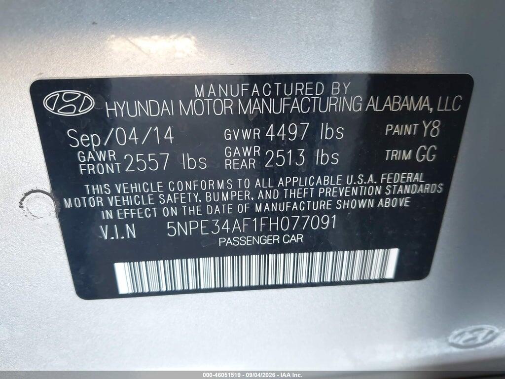 5NPE34AF1FH077091 2015 HYUNDAI SONATA photo no. 9