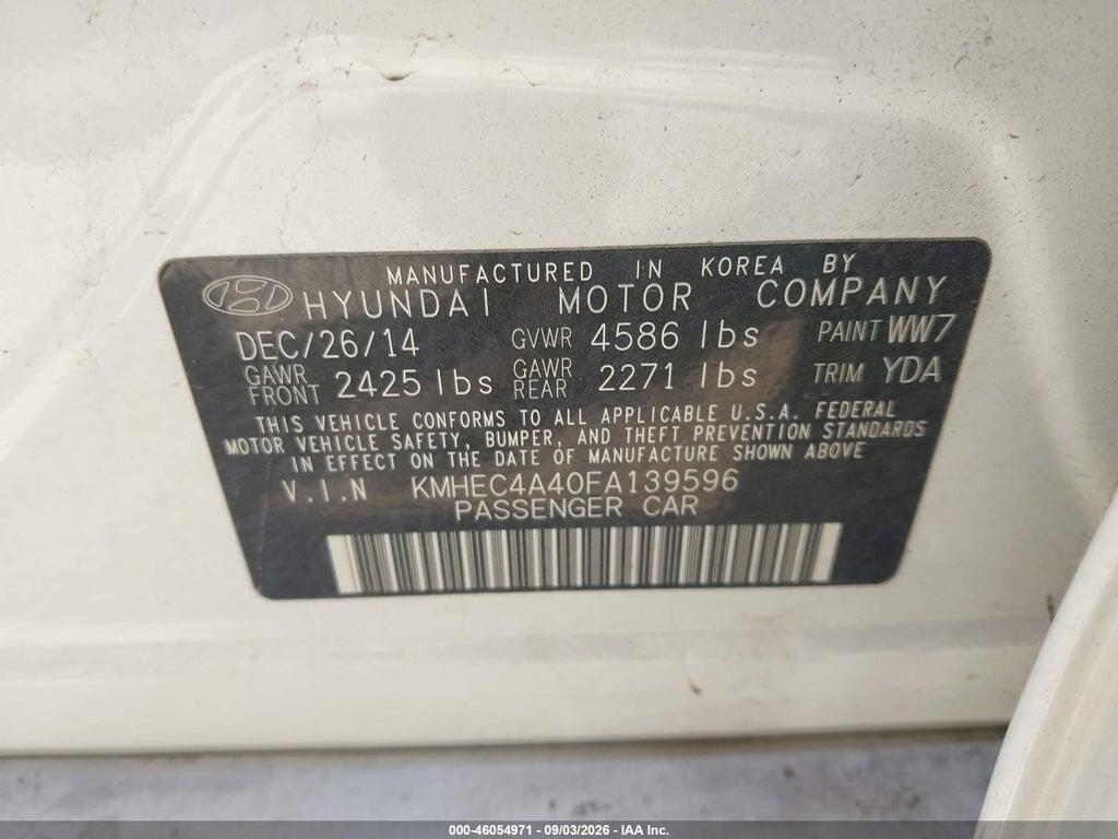 KMHEC4A40FA139596 2015 HYUNDAI SONATA HYBRID photo no. 9