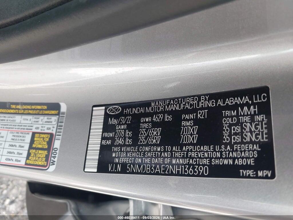 5NMJB3AE2NH136390 2022 HYUNDAI TUCSON photo no. 9