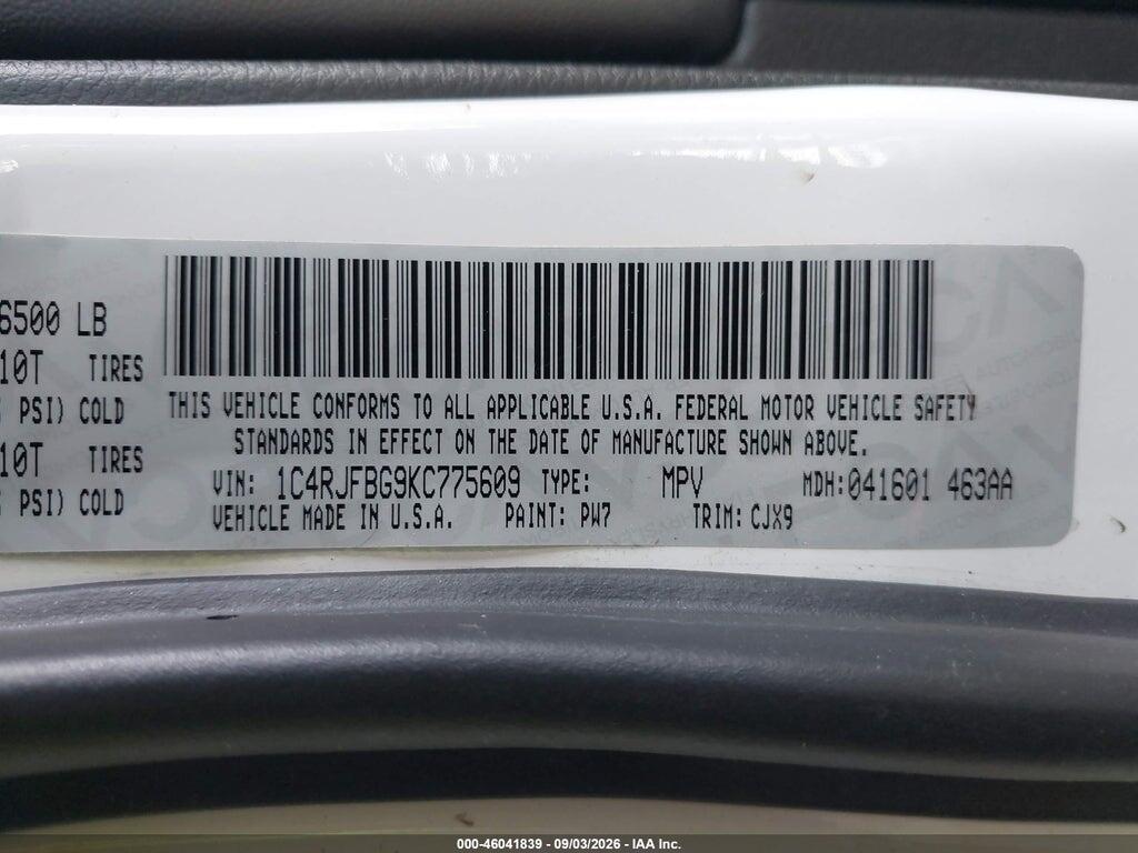 1C4RJFBG9KC775609 2019 JEEP GRAND CHEROKEE photo no. 9
