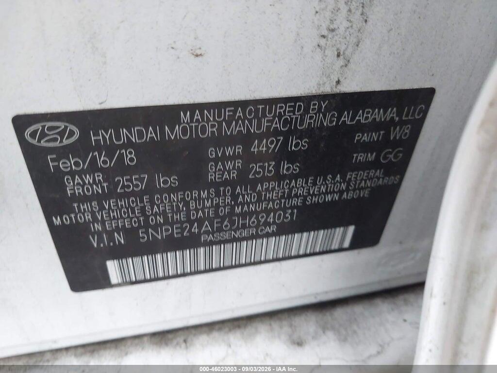 5NPE24AF6JH694031 2018 HYUNDAI SONATA photo no. 9