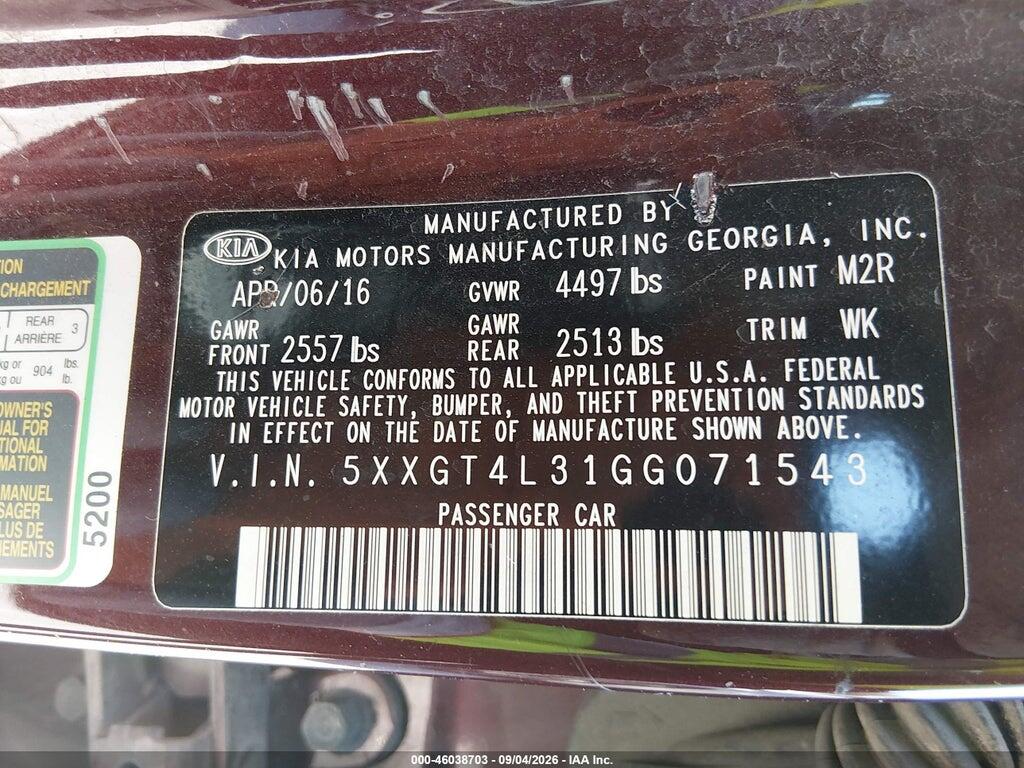 5XXGT4L31GG071543 2016 KIA OPTIMA photo no. 9