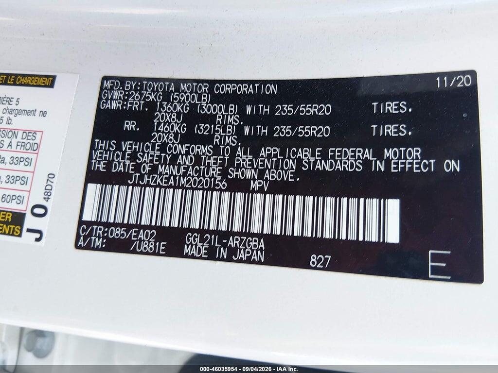 JTJHZKEA1M2020156 2021 LEXUS RX 350L photo no. 9