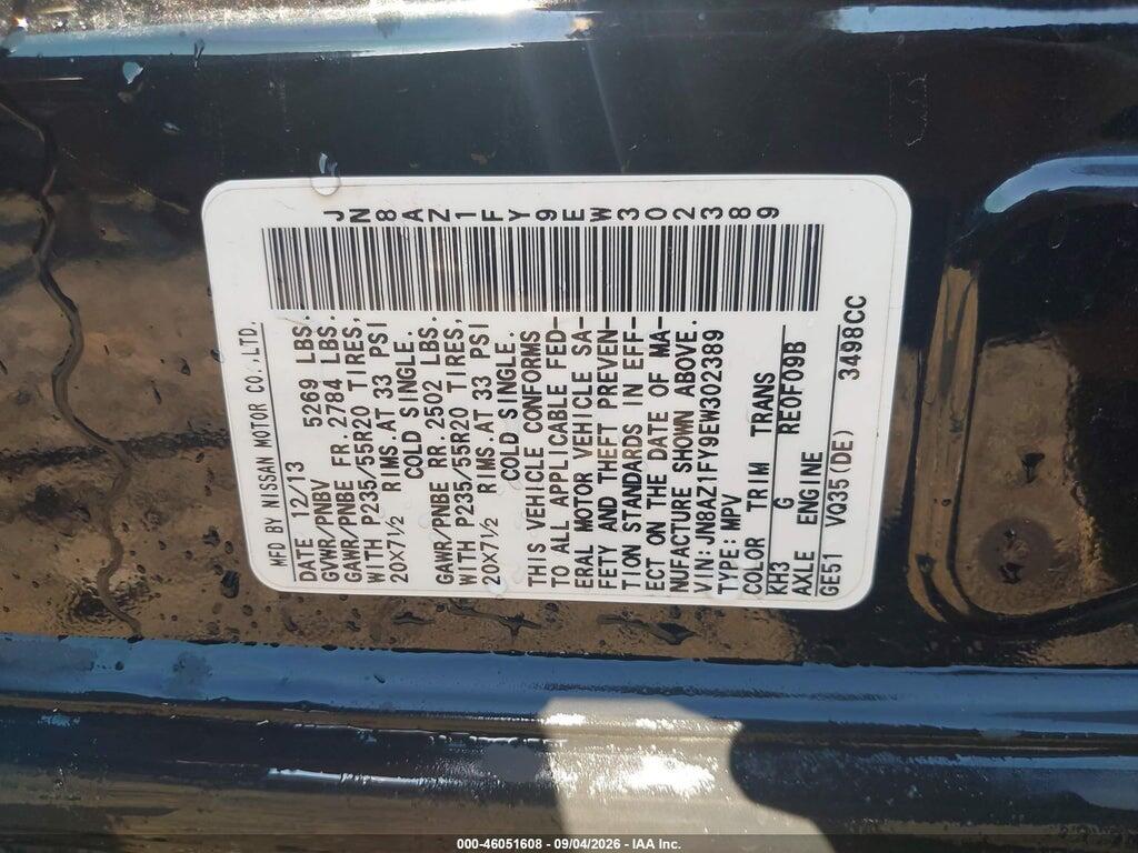 JN8AZ1FY9EW302389 2014 NISSAN MURANO CROSSCABRIOLET photo no. 9