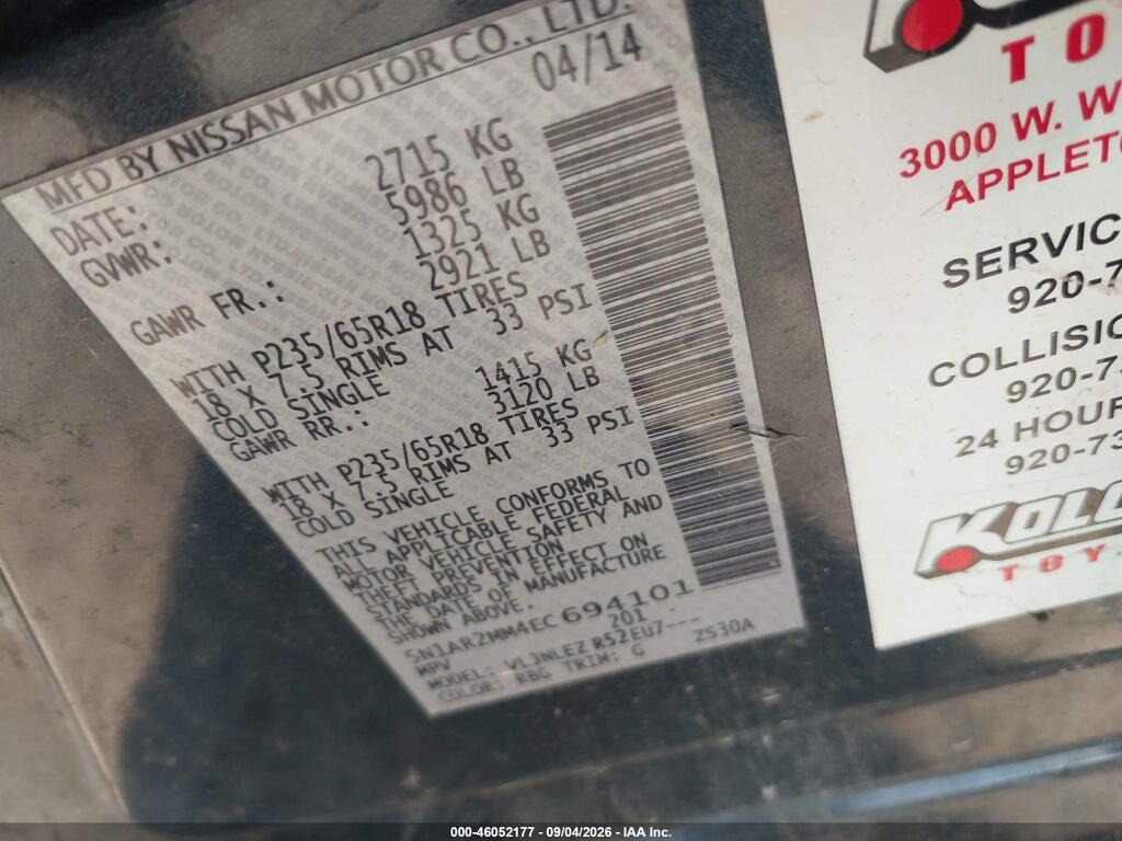 5N1AR2MM4EC694101 2014 NISSAN PATHFINDER photo no. 9