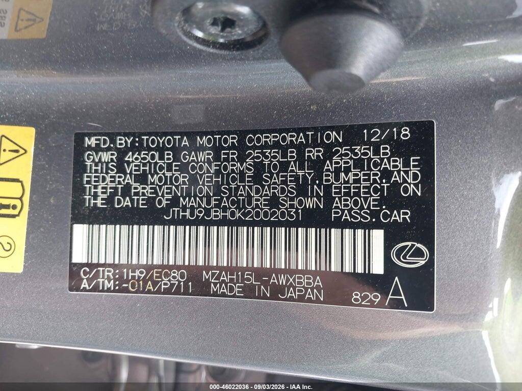 JTHU9JBH0K2002031 2019 LEXUS UX 250H photo no. 9