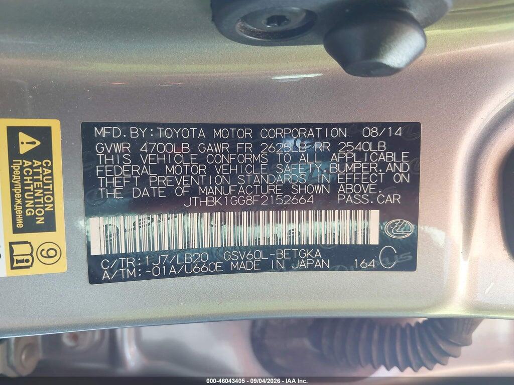 JTHBK1GG8F2152664 2015 LEXUS ES 350 photo no. 9