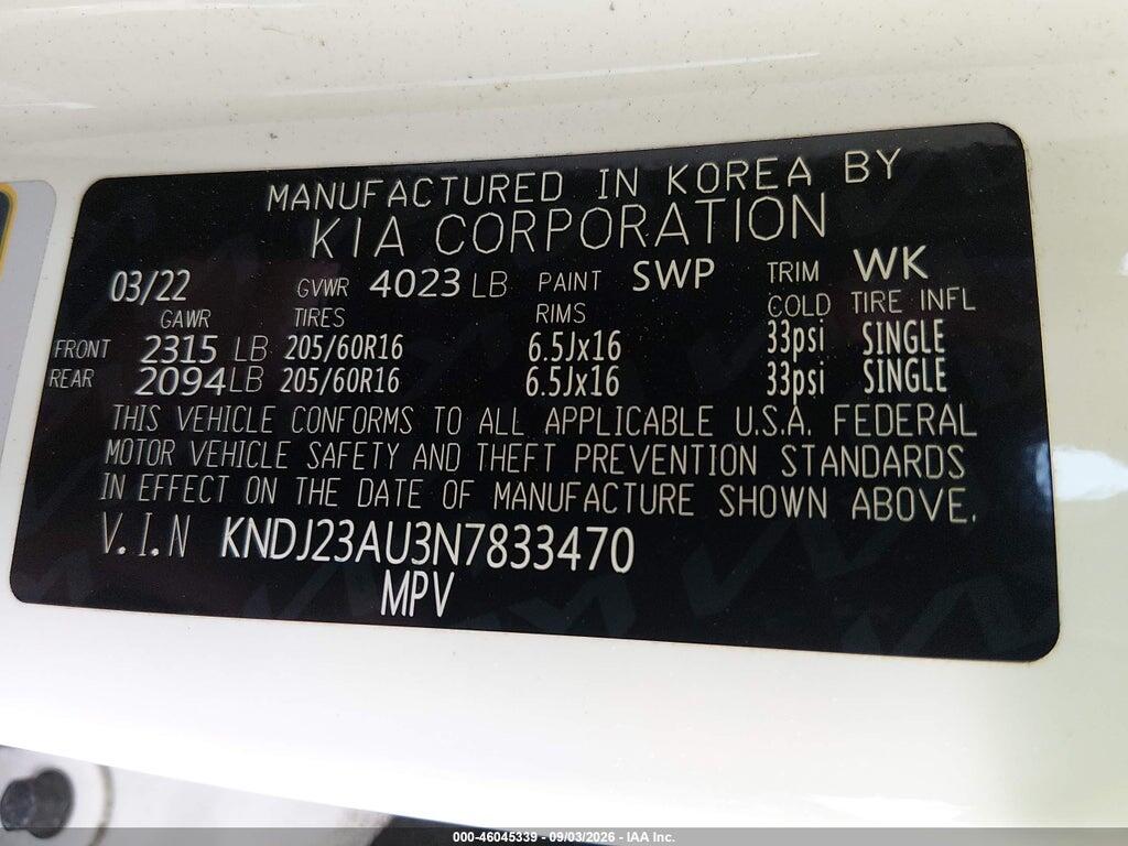 KNDJ23AU3N7833470 2022 KIA SOUL photo no. 9