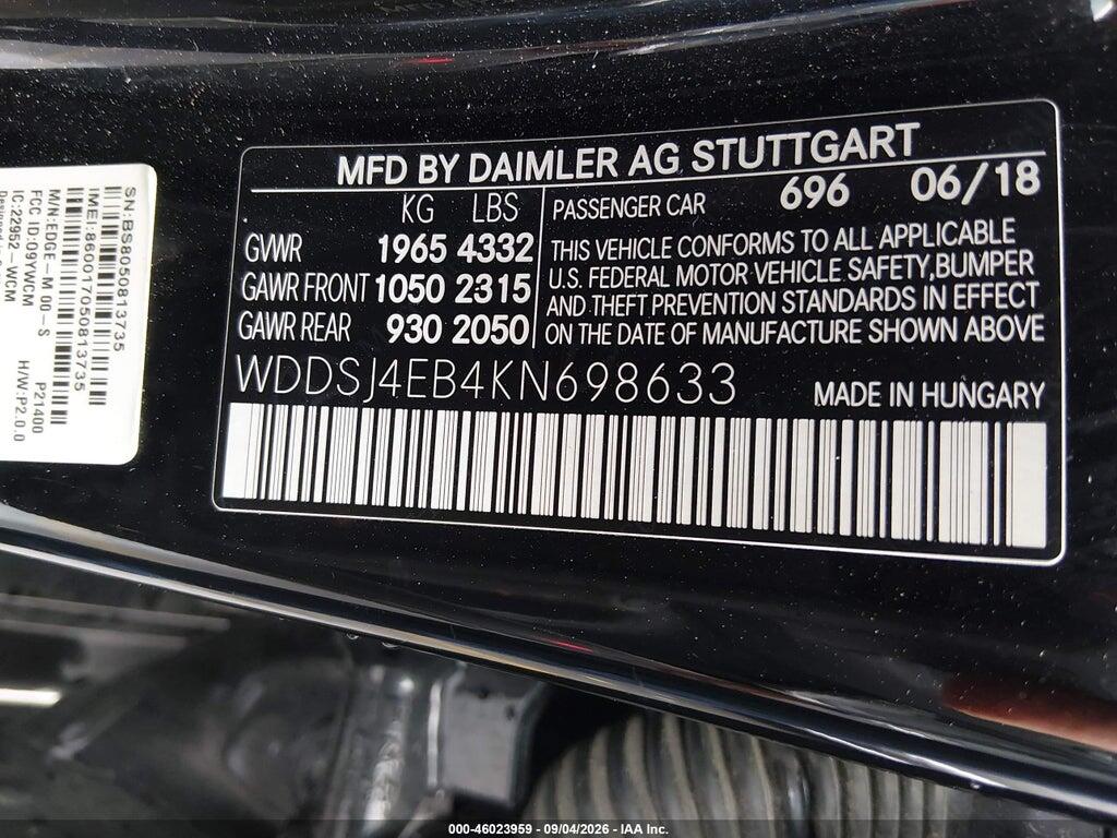 WDDSJ4EB4KN698633 2019 MERCEDES-BENZ CLA 250 photo no. 9
