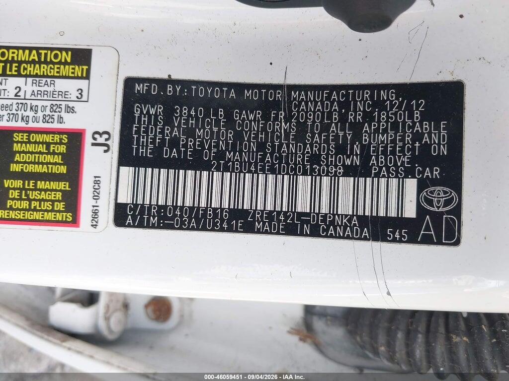 2T1BU4EE1DC013098 2013 TOYOTA COROLLA photo no. 9