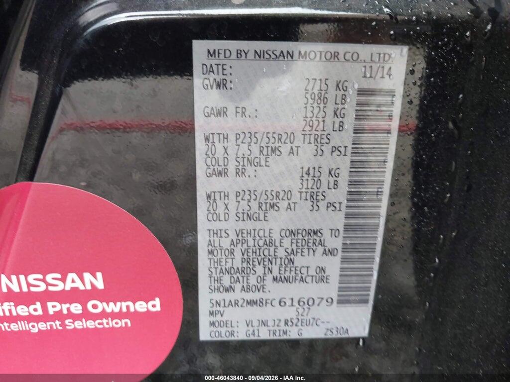 5N1AR2MM8FC616079 2015 NISSAN PATHFINDER photo no. 9