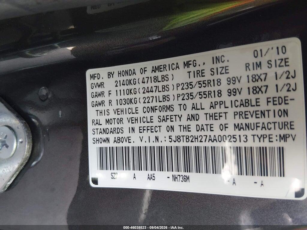 5J8TB2H27AA002513 2010 ACURA RDX photo no. 9
