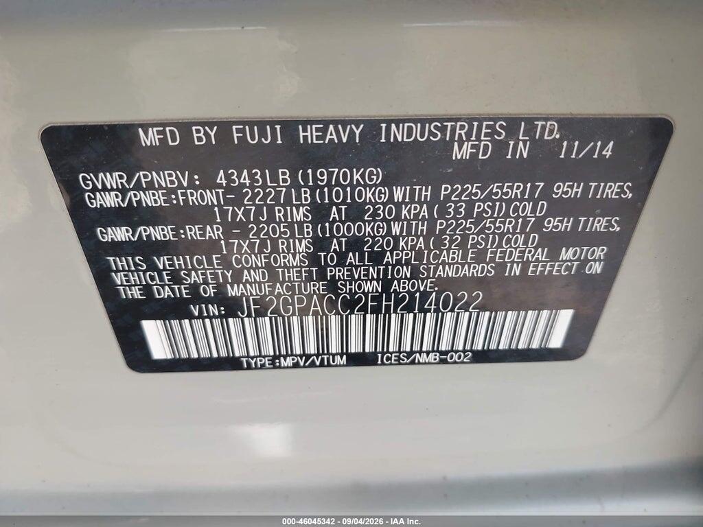 JF2GPACC2FH214022 2015 SUBARU XV CROSSTREK photo no. 9