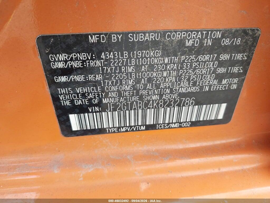 JF2GTABC4K8232786 2019 SUBARU CROSSTREK photo no. 9