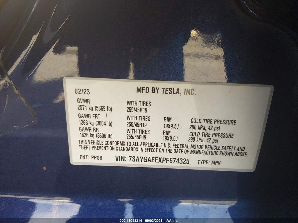 7SAYGAEEXPF674325 2023 TESLA MODEL Y photo no. 9