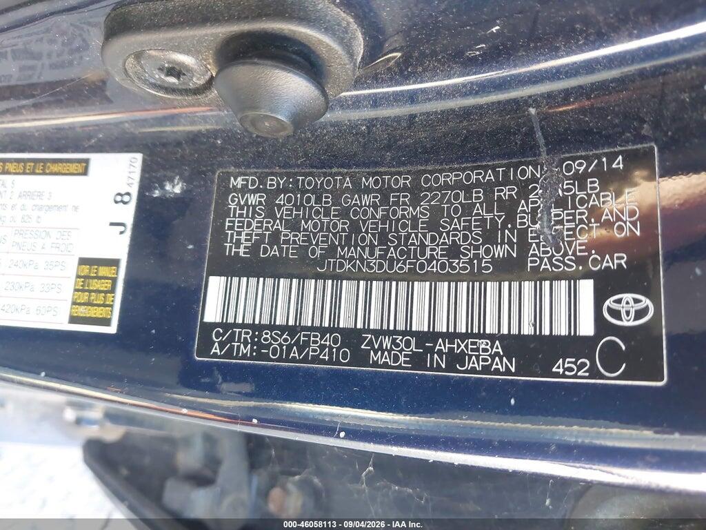 JTDKN3DU6F0403515 2015 TOYOTA PRIUS photo no. 9