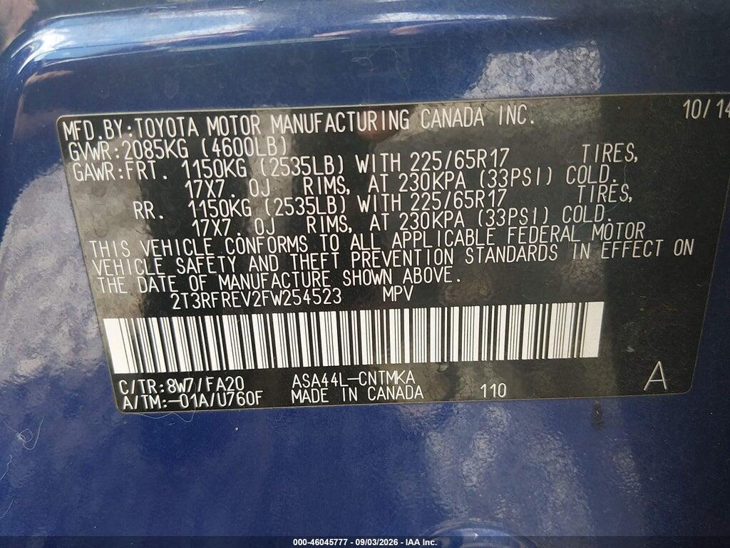 2T3RFREV2FW254523 2015 TOYOTA RAV4 photo no. 9