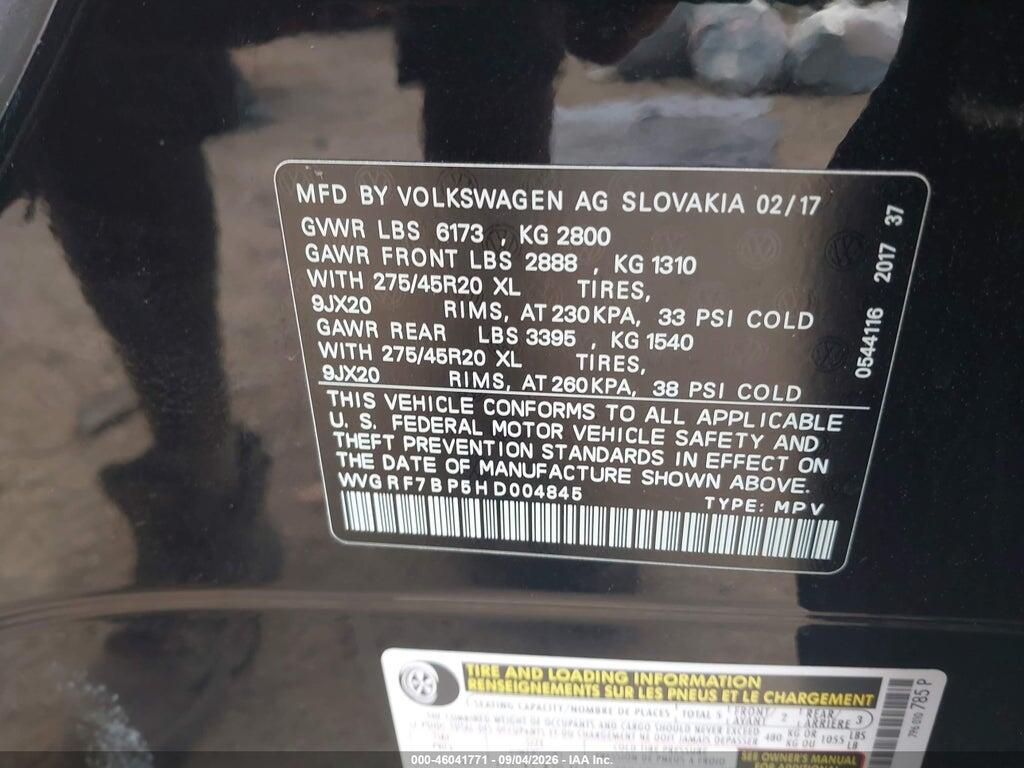 WVGRF7BP5HD004845 2017 VOLKSWAGEN TOUAREG photo no. 9