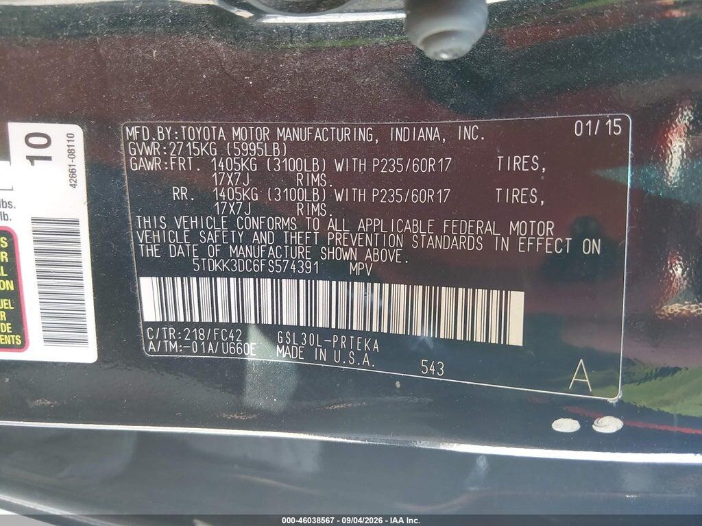 5TDKK3DC6FS574391 2015 TOYOTA SIENNA photo no. 9