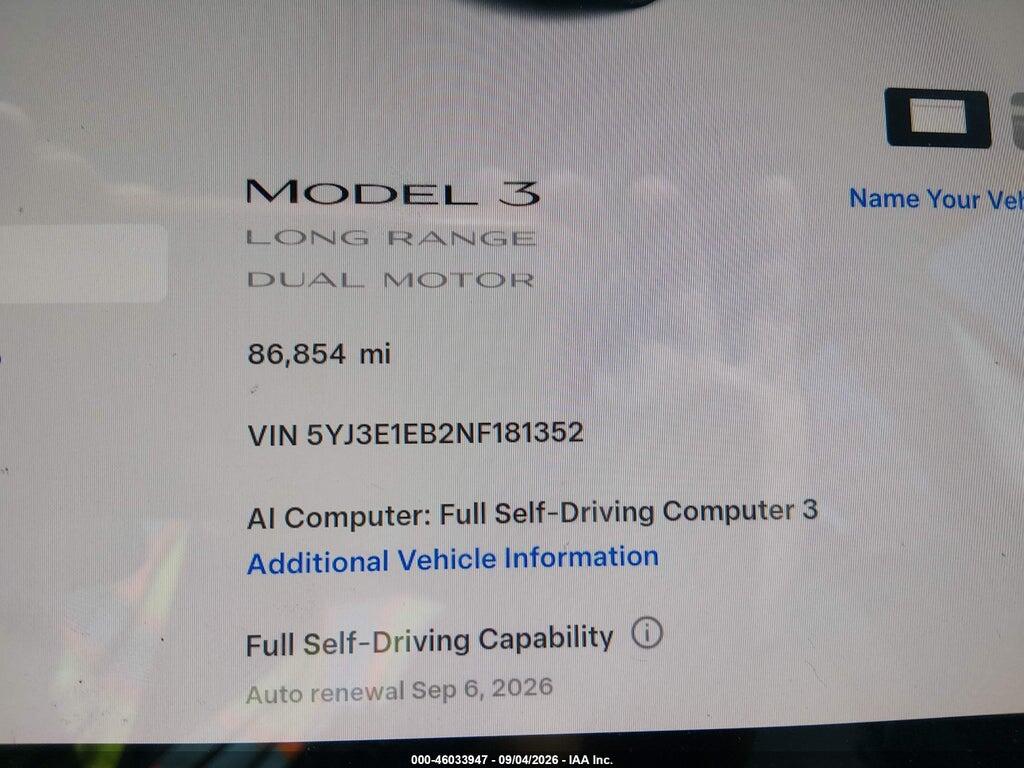 5YJ3E1EB2NF181352 2022 TESLA MODEL 3 photo no. 7