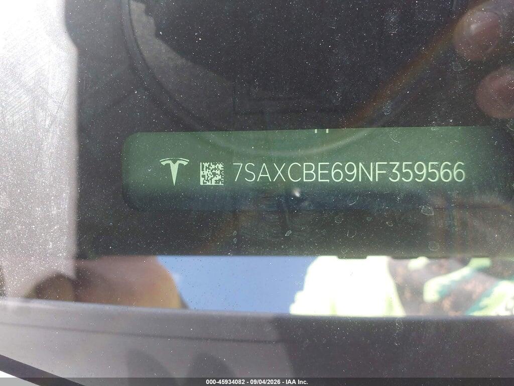 7SAXCBE69NF359566 2022 TESLA MODEL X photo no. 9