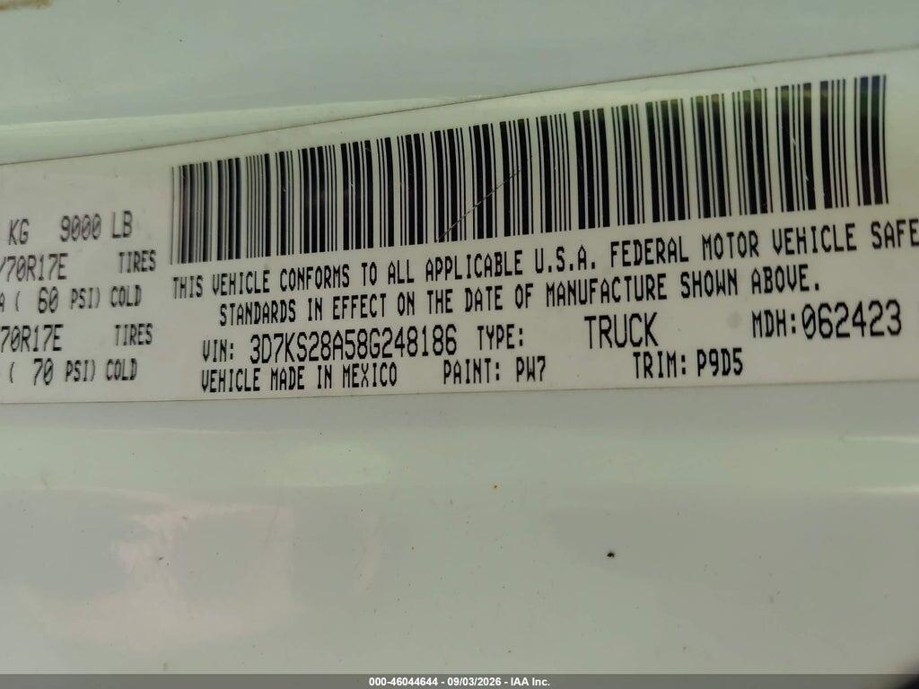 3D7KS28A58G248186 2008 DODGE RAM 2500 photo no. 9