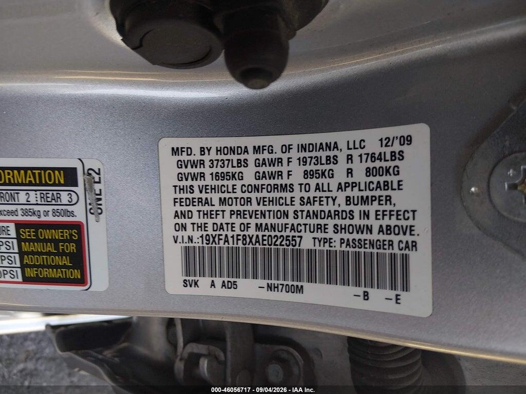 19XFA1F8XAE022557 2010 HONDA CIVIC photo no. 9