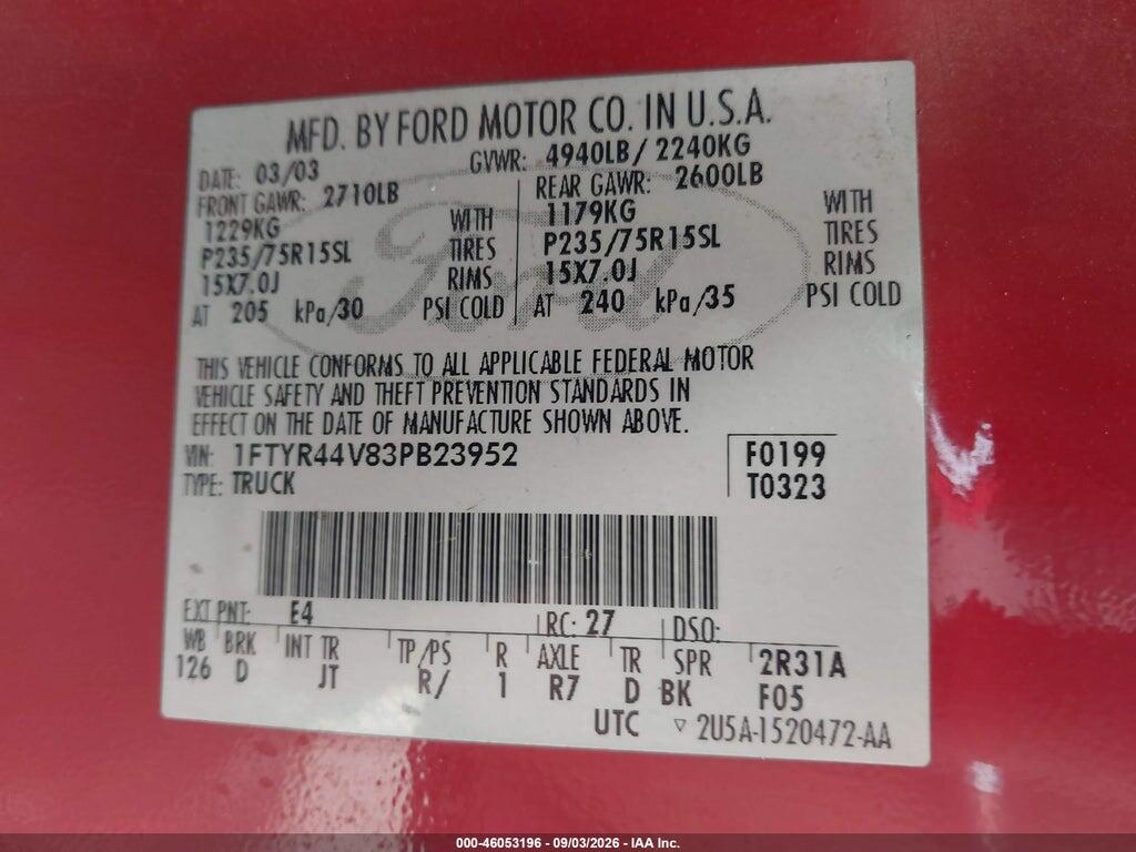 1FTYR44V83PB23952 2003 FORD RANGER photo no. 9