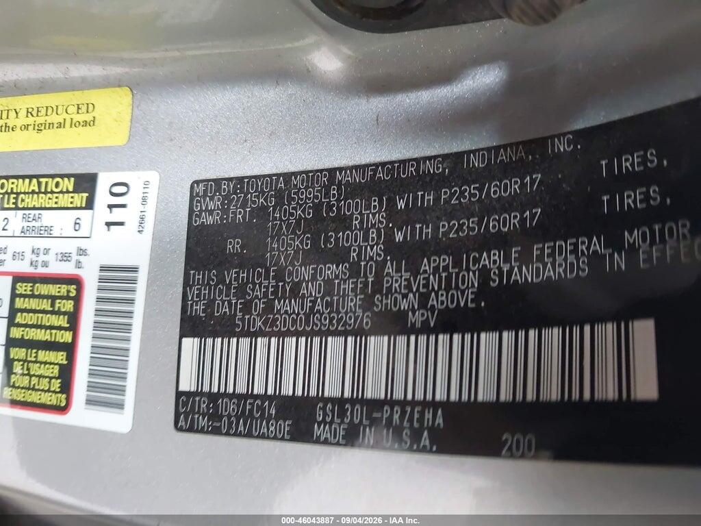 5TDKZ3DC0JS932976 2018 TOYOTA SIENNA photo no. 9