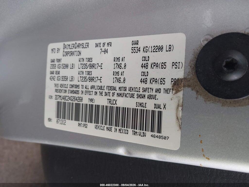3D7MU48C24G264260 2004 DODGE RAM 3500 photo no. 8