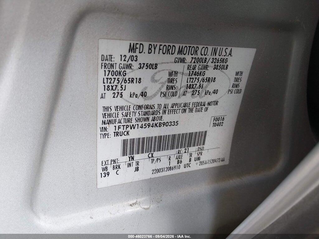 1FTPW14594KB90335 2004 FORD F-150 photo no. 9