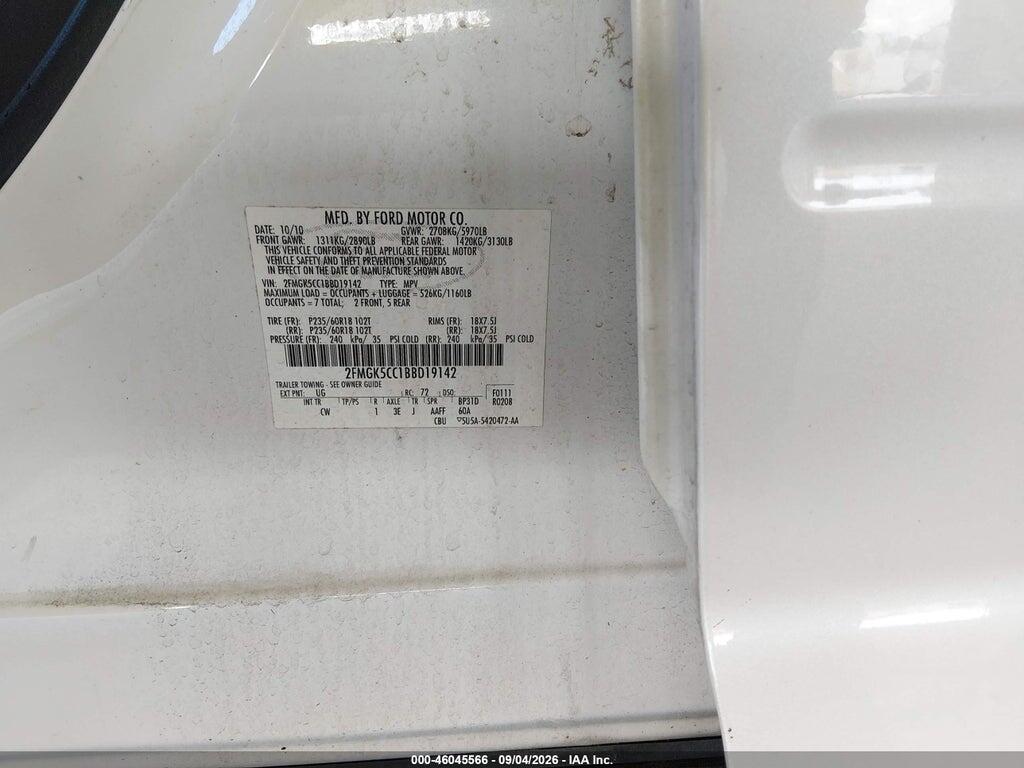 2FMGK5CC1BBD19142 2011 FORD FLEX photo no. 9