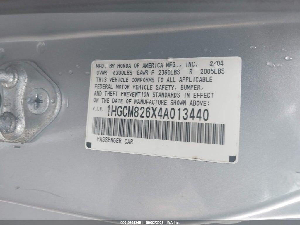 1HGCM826X4A013440 2004 HONDA ACCORD photo no. 9