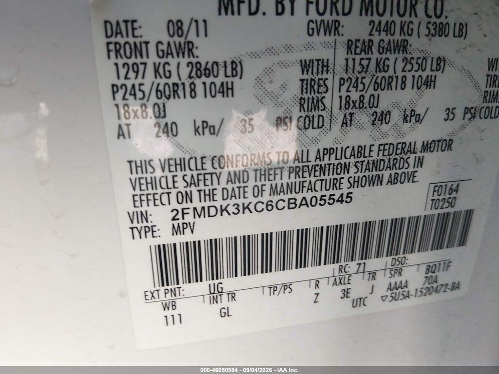 2FMDK3KC6CBA05545 2012 FORD EDGE photo no. 9